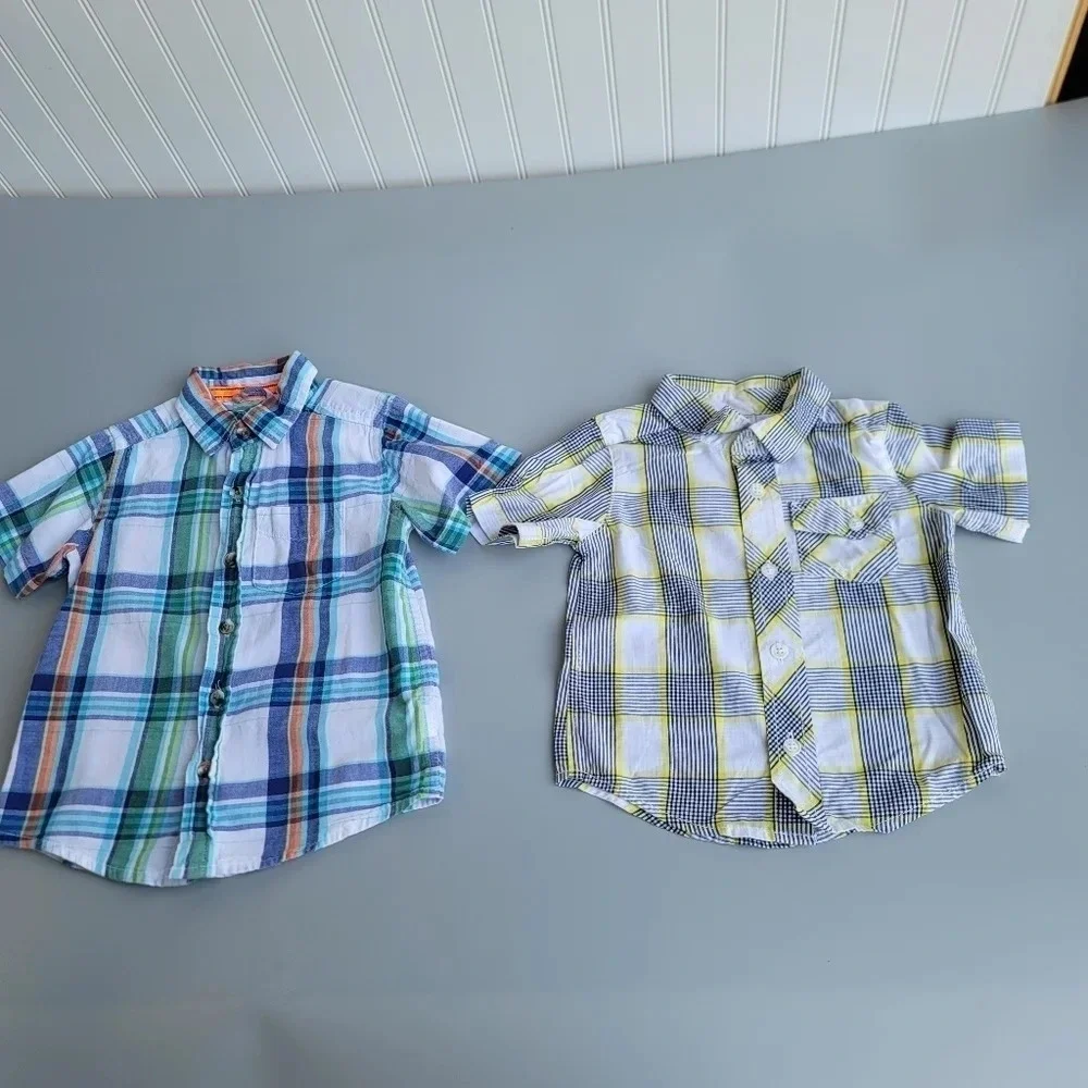 Lot of 2 PLACE Old Navy Blue Green Casual Shirts Button Down Cotton Sz 18-24 2T